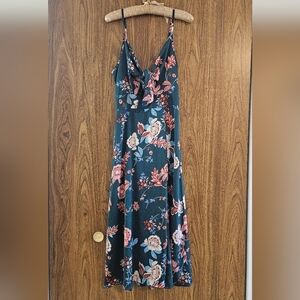 Elegant Floral Maxi Dress - Teal and Coral Size M